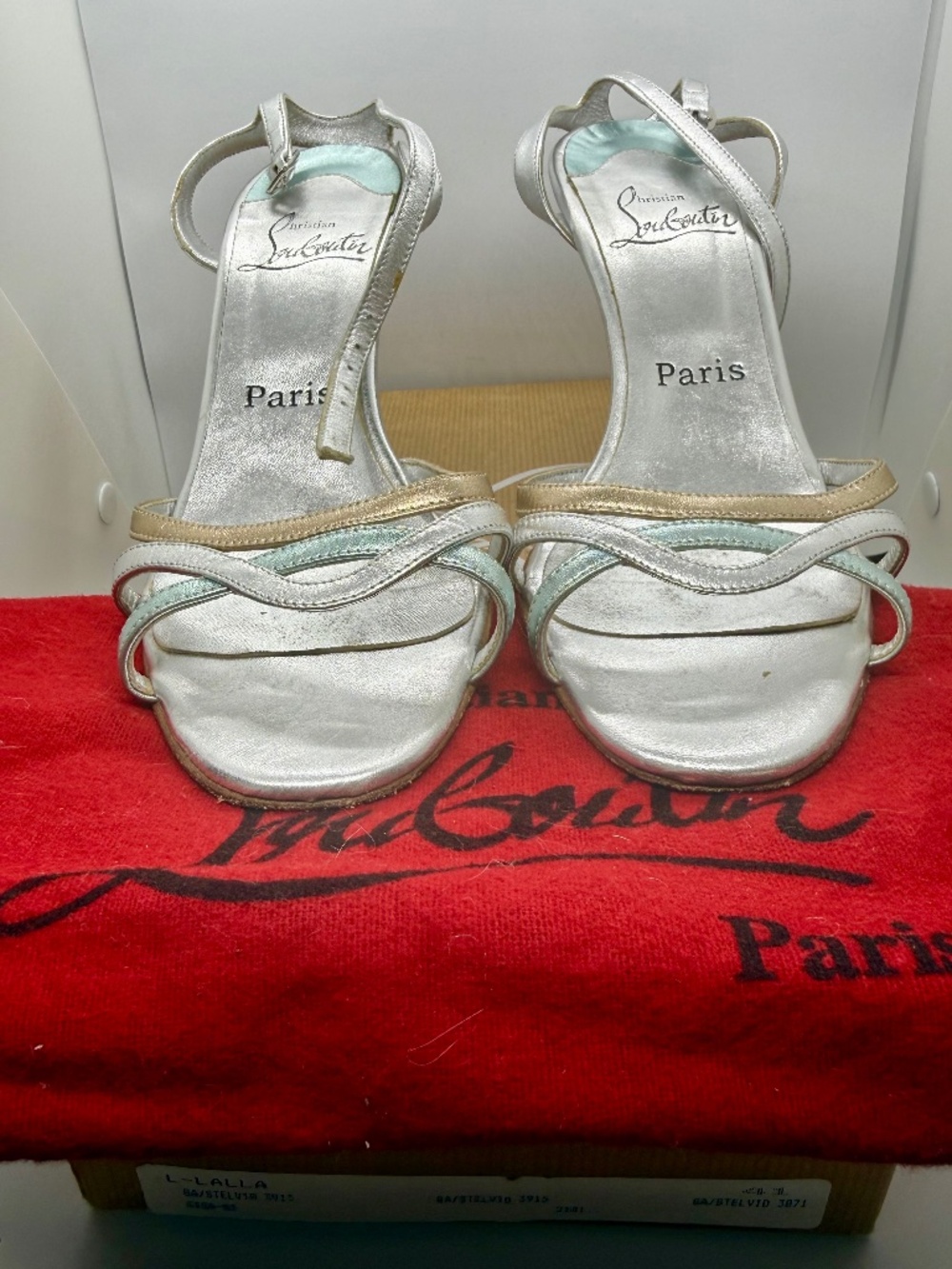 Christian Louboutin Silver Gold Mint Strappy Sandals 39